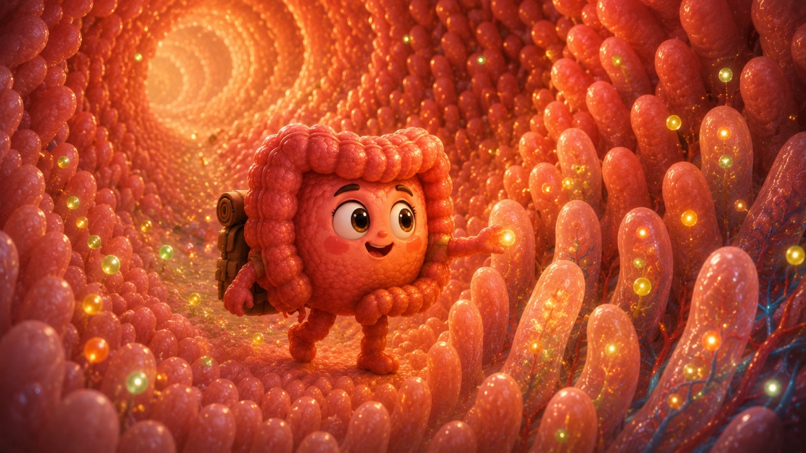 Gut character on a journey to discover the cause of your gut issues